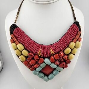 Colorful Beaded‎ Bib Necklace Boho  Felt Back